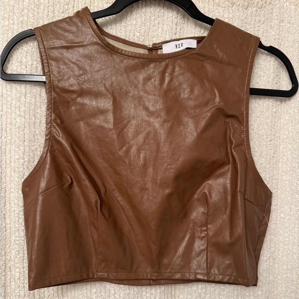 NSR Brown Leather Crop Top